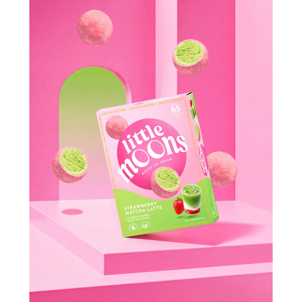 image 1 of Little Moons Strawberry Matcha Mochi Ice Cream Frozen Snack 6 x 30g