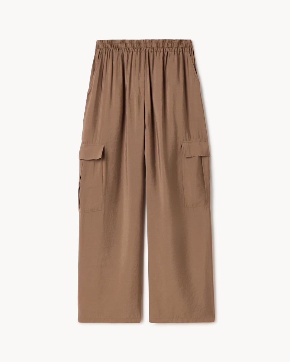 image 1 of F&F Modal Rich Wide Leg Cargo Trousers in Chocolate