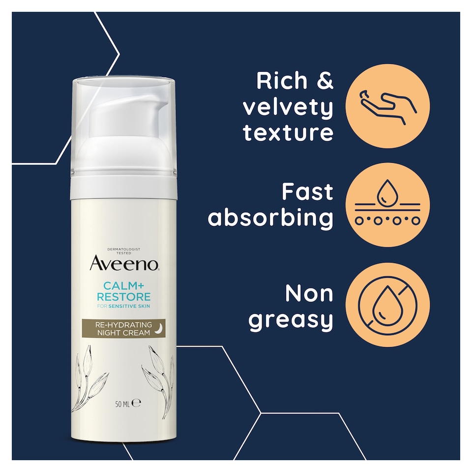 image 1 of Aveeno Face CALM & RESTORE Night Face Cream Moisturiser 50ml