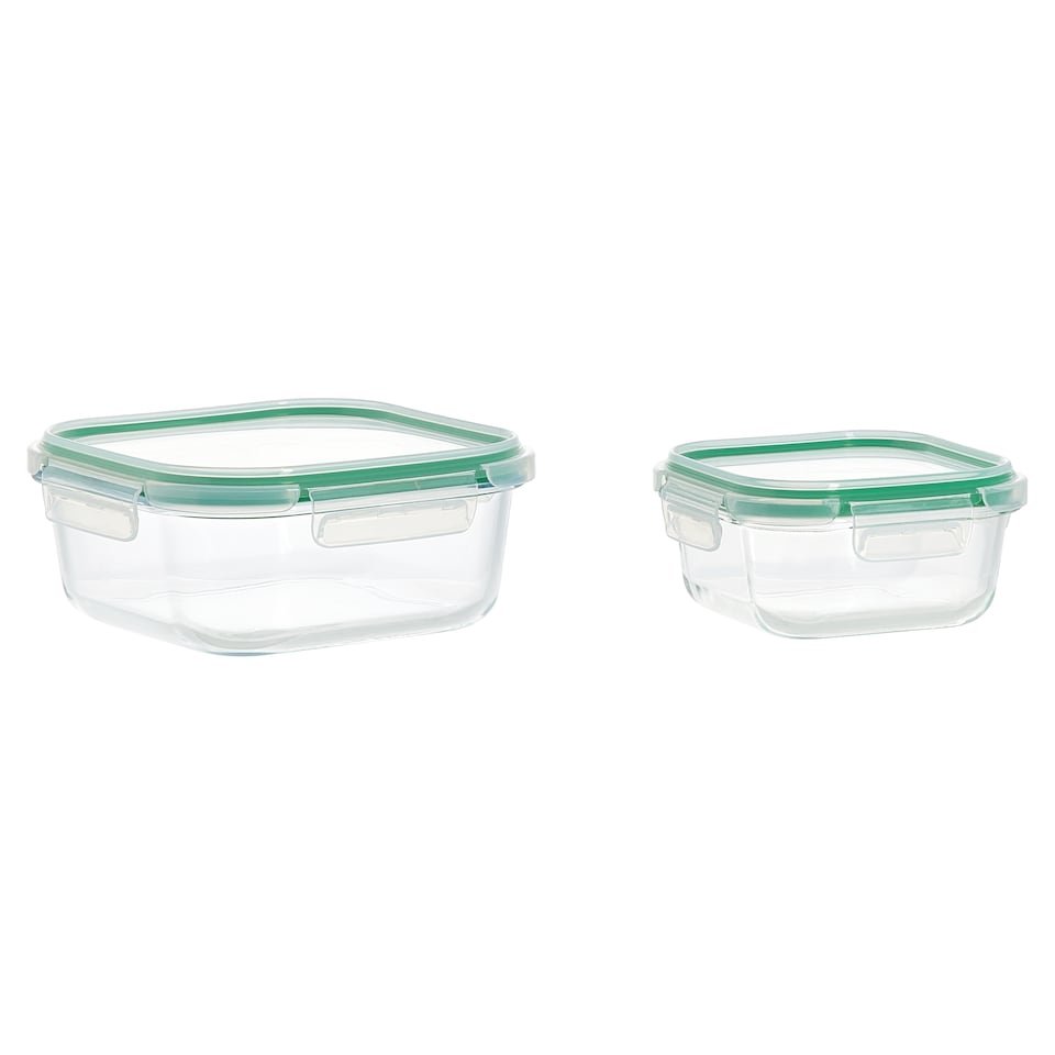 image 1 of Go Cook Klip Green Glass Square Food Storage 450ml & 1100ml Twin Pack