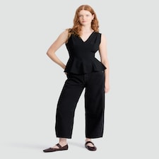F&F V Neck Peplum Hem Top in Black