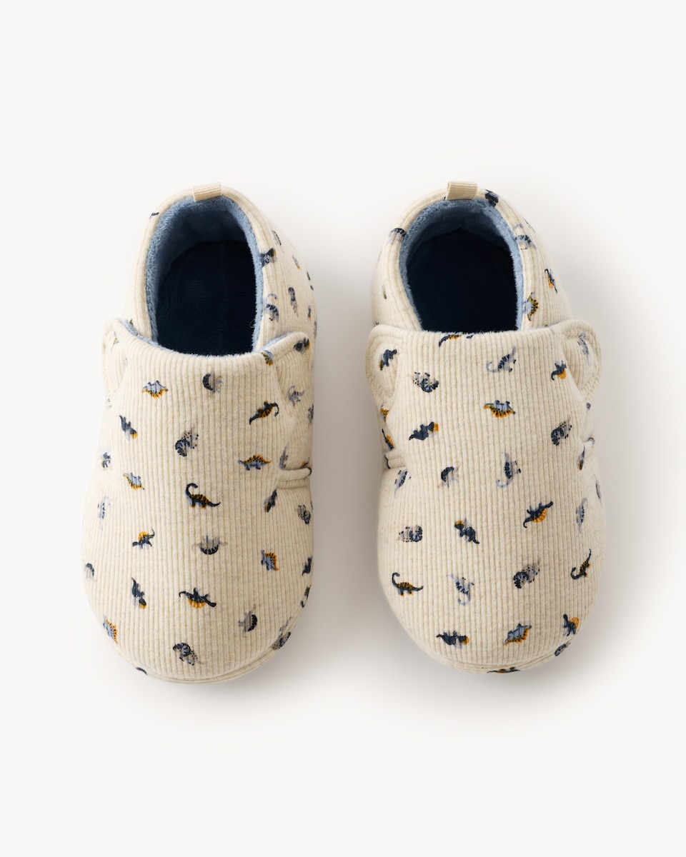 image 1 of F&F Boys Dinosaur Print Slippers in Grey