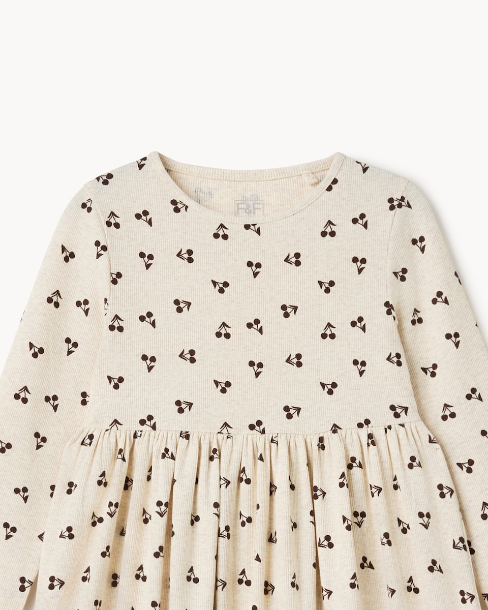 image 1 of F&F Girls Cotton Rich Cherry Dress in Neutral