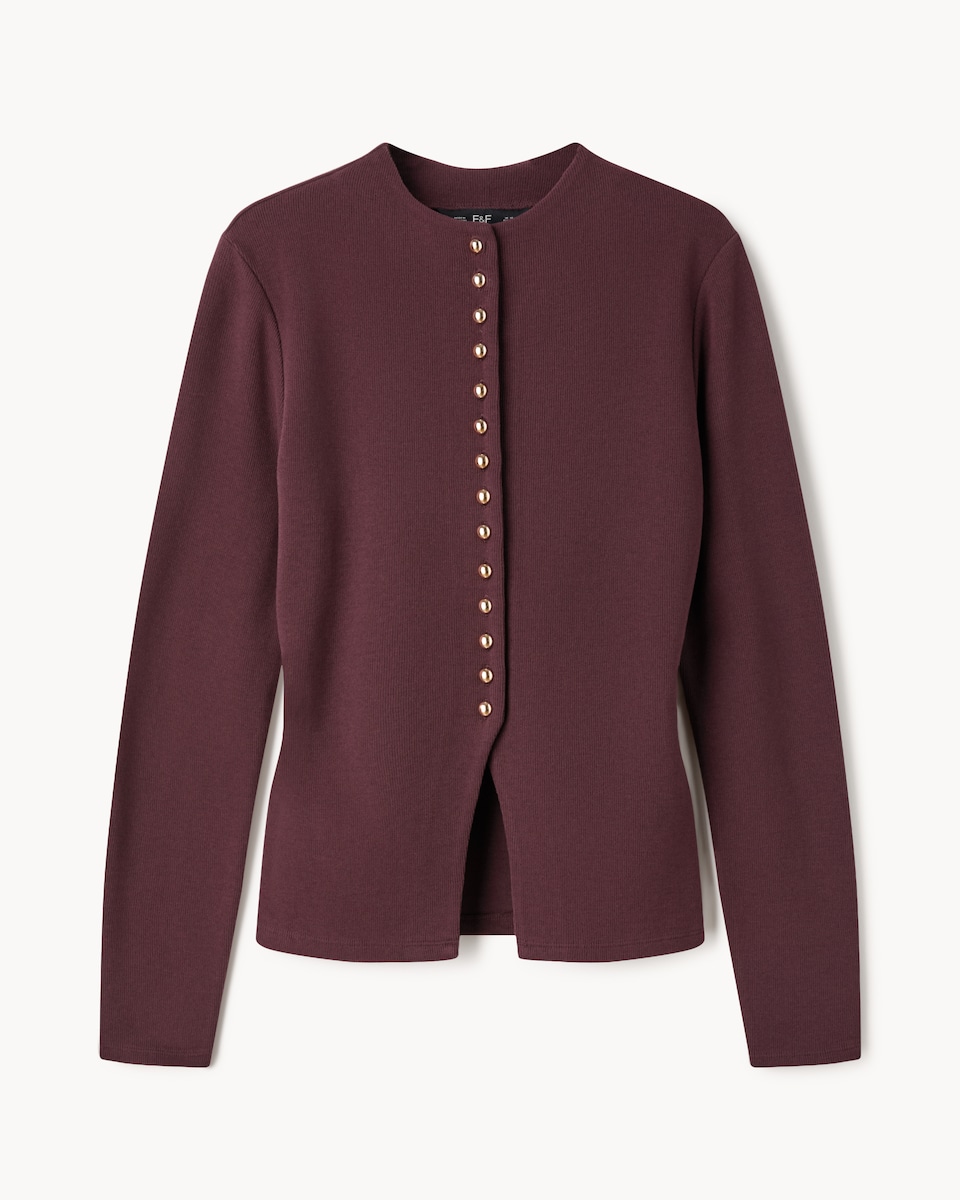 image 1 of F&F Brushed Button Up Co-ord Top in Burgundy