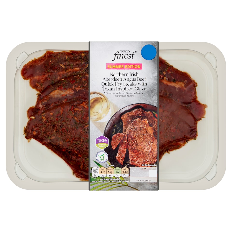 Tesco Finest Northern Irish Aberdeen Angus Beef Quick Fry Steaks with Texan Inspired Glaze 360g