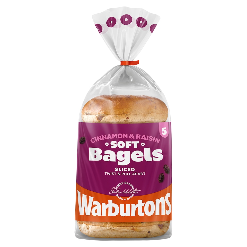 Warburtons Cinnamon & Raisin Bagels Sliced 5 Pack