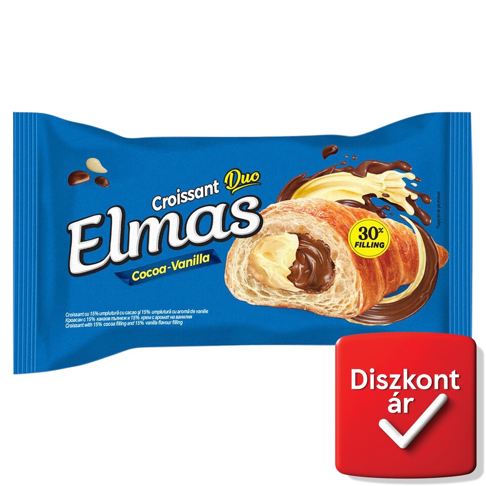 Elmas Duo croissant kakaós töltelékkel és vanília ízű töltelékkel töltve 60 g