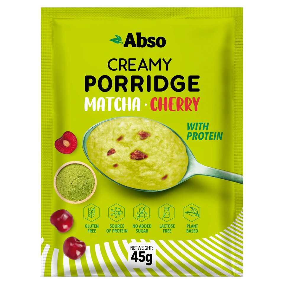 Abso krémes rizskása zabbal, matcha porral és liofilizált meggy darabokkal, édesítőszerrel 45 g