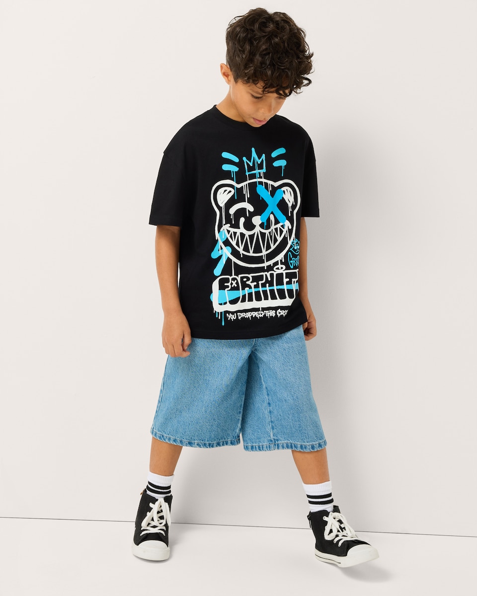 image 1 of Fortnite Pure Cotton Printed T-Shirt in Black