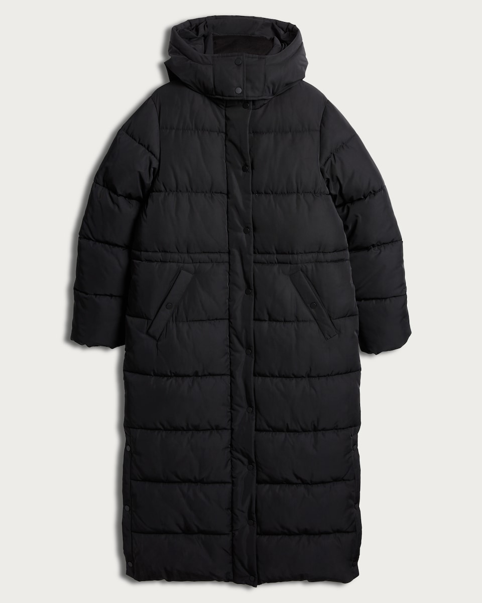 image 1 of F&F Hooded Longline Shower Resistant Puffer Coat in Black