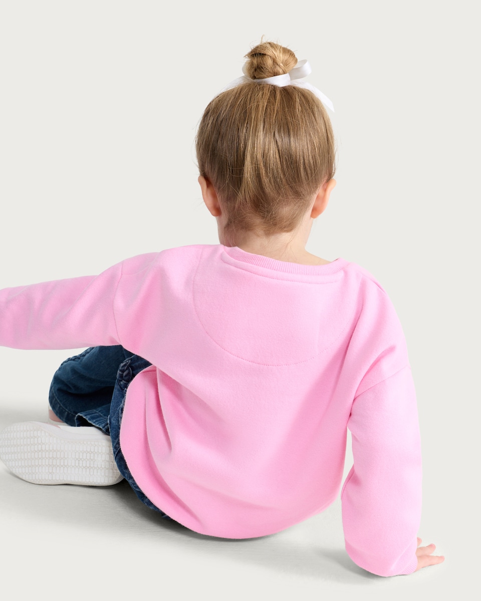 image 1 of F&F Girls Cotton Rich Love Sequin Sweatshirt in Pink