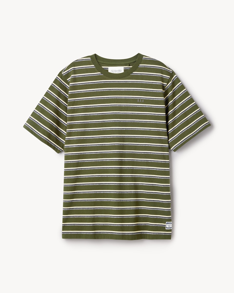 image 1 of RDA Pure Cotton Striped Short Sleeved T-Shirt in Green