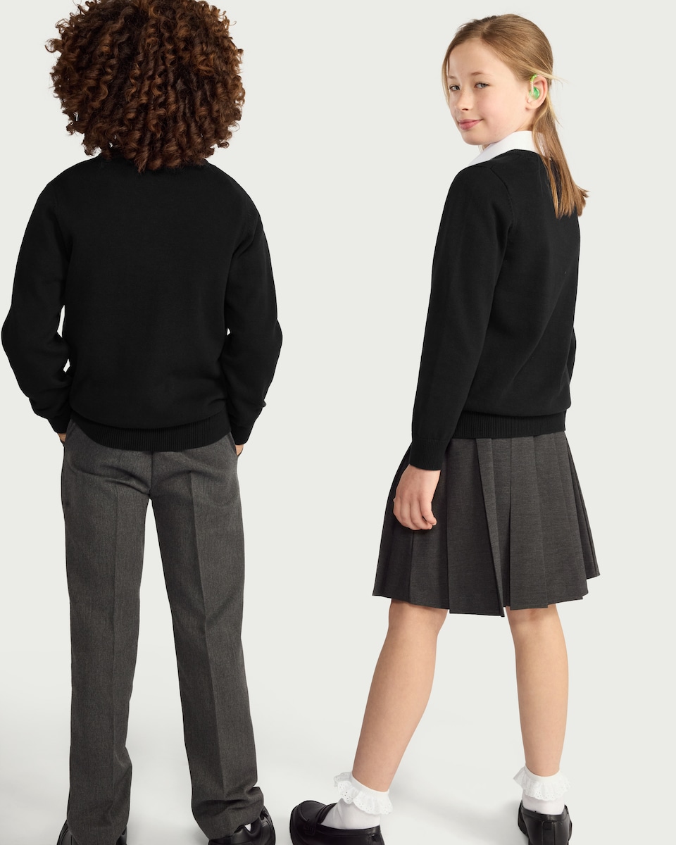 image 1 of F&F School Unisex 2-Pack Pure Cotton V-Neck Jumpers in Black