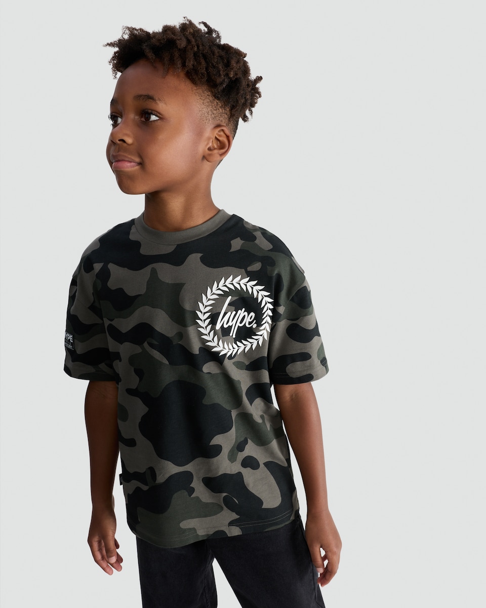 image 1 of Hype Pure Cotton Camouflage T-Shirt in Multi Black