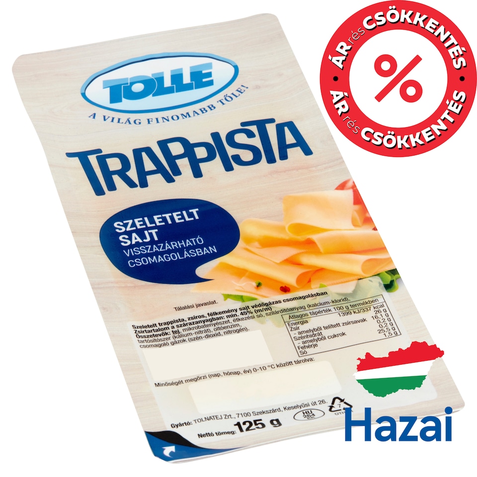 Tolle szeletelt trappista sajt 125 g