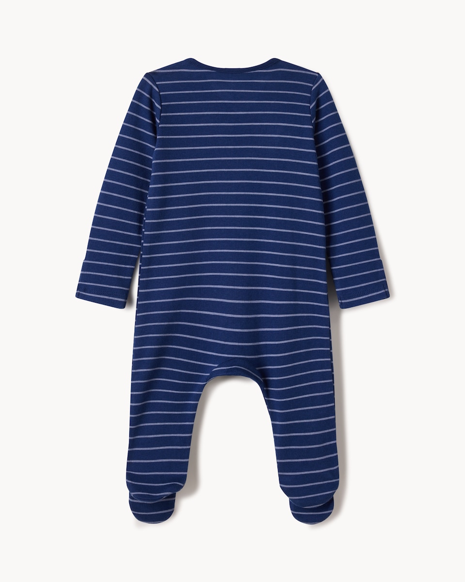 image 1 of F&F Baby Pure Cotton Baby Brother Striped Sleepsuit in Blue
