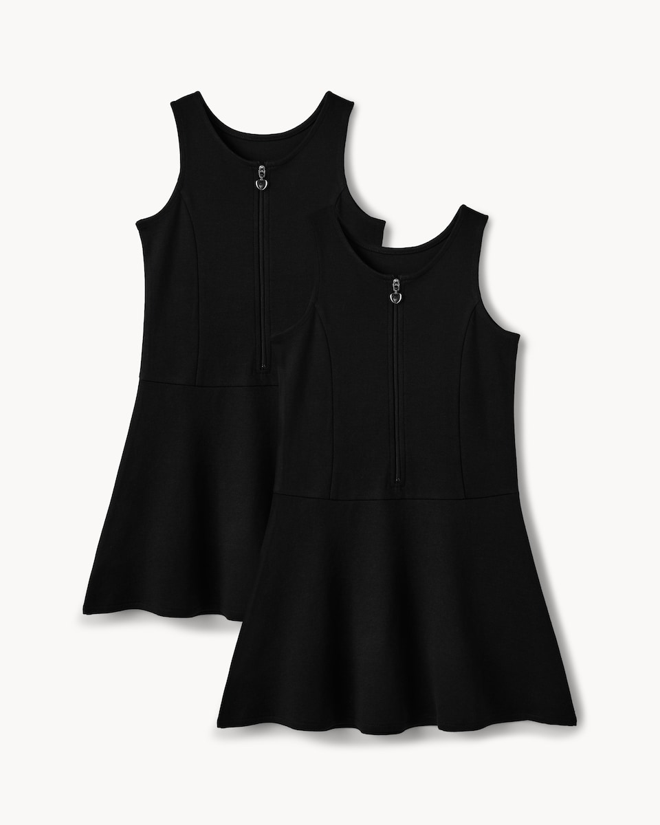 image 1 of F&F School Girls 2-Pack Cotton Rich Pinafore Dresses in Black
