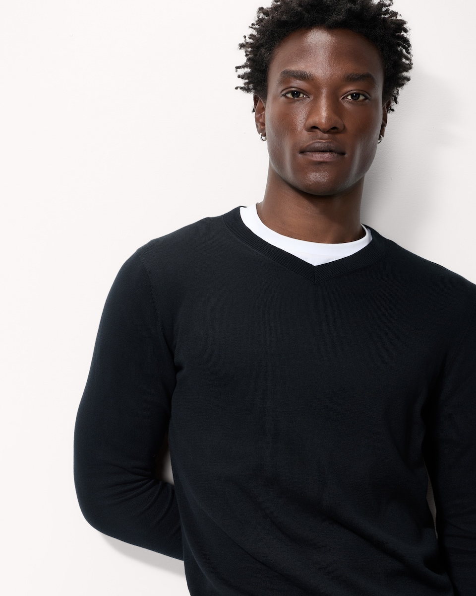 image 1 of F&F Pure Cotton V Neck Jumper in Black