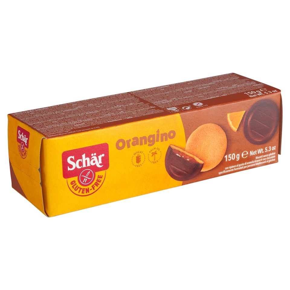 image 1 of Schär Orangino Gluten-Free Pastry Semi-Dipped in Chocolate with Orange Flavoured Filling 12 pcs 150g