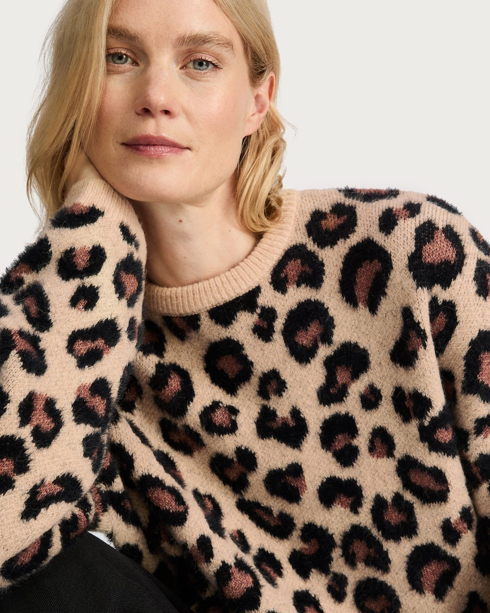 image 1 of F&F Animal Print Long Sleeved Jumper in Brown