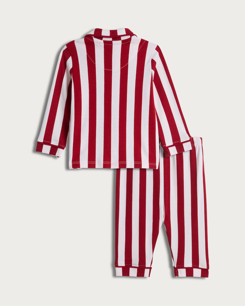 image 1 of F&F Baby Pure Cotton Stripe Print Shirt and Trousers Pyjamas in Red