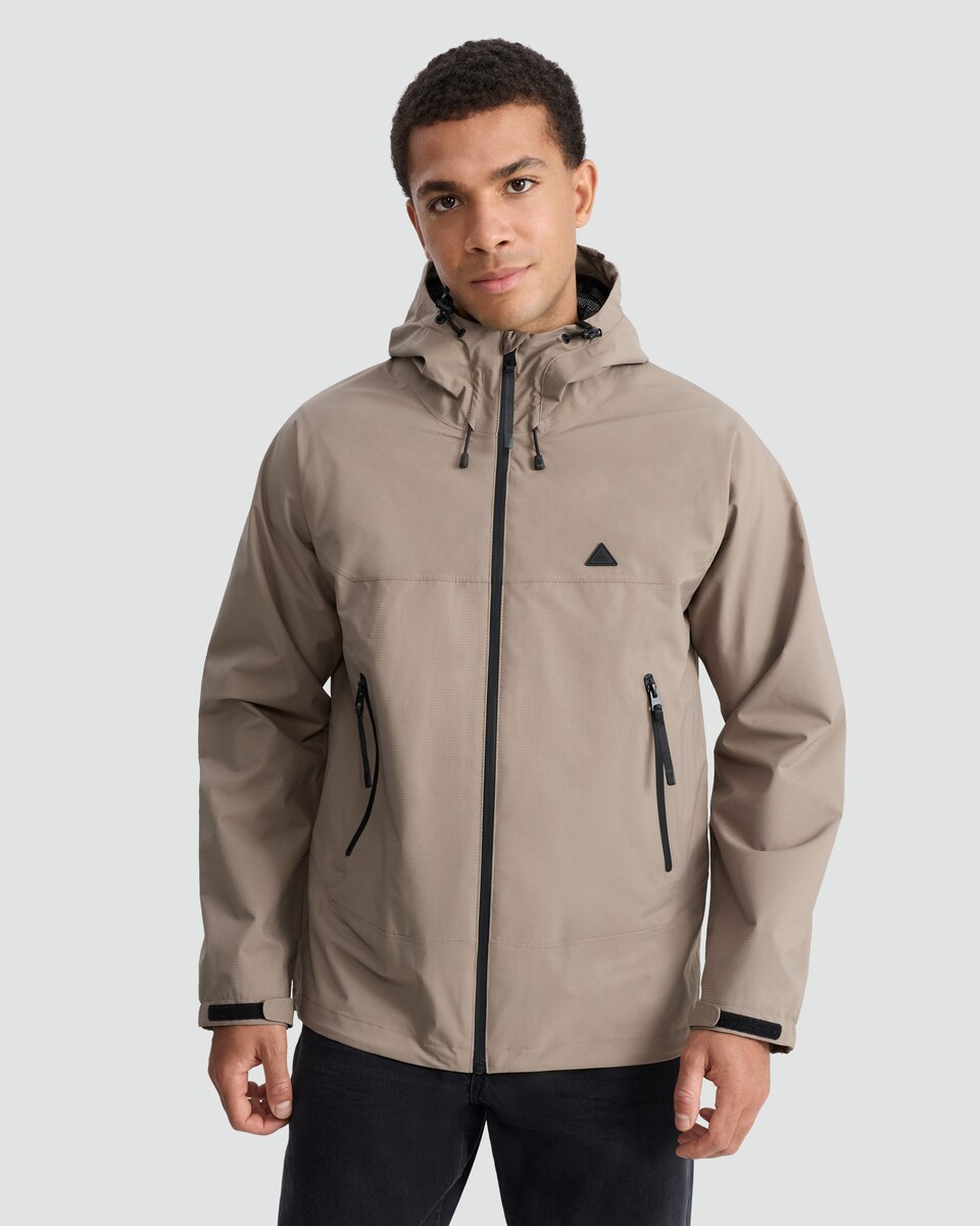 image 1 of 9 Peaks Hooded Zip Up Waterproof Jacket in Stone