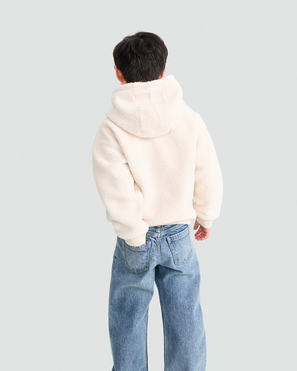 image 1 of F&F Boys Borg Textured Slogan Hoodie in Cream