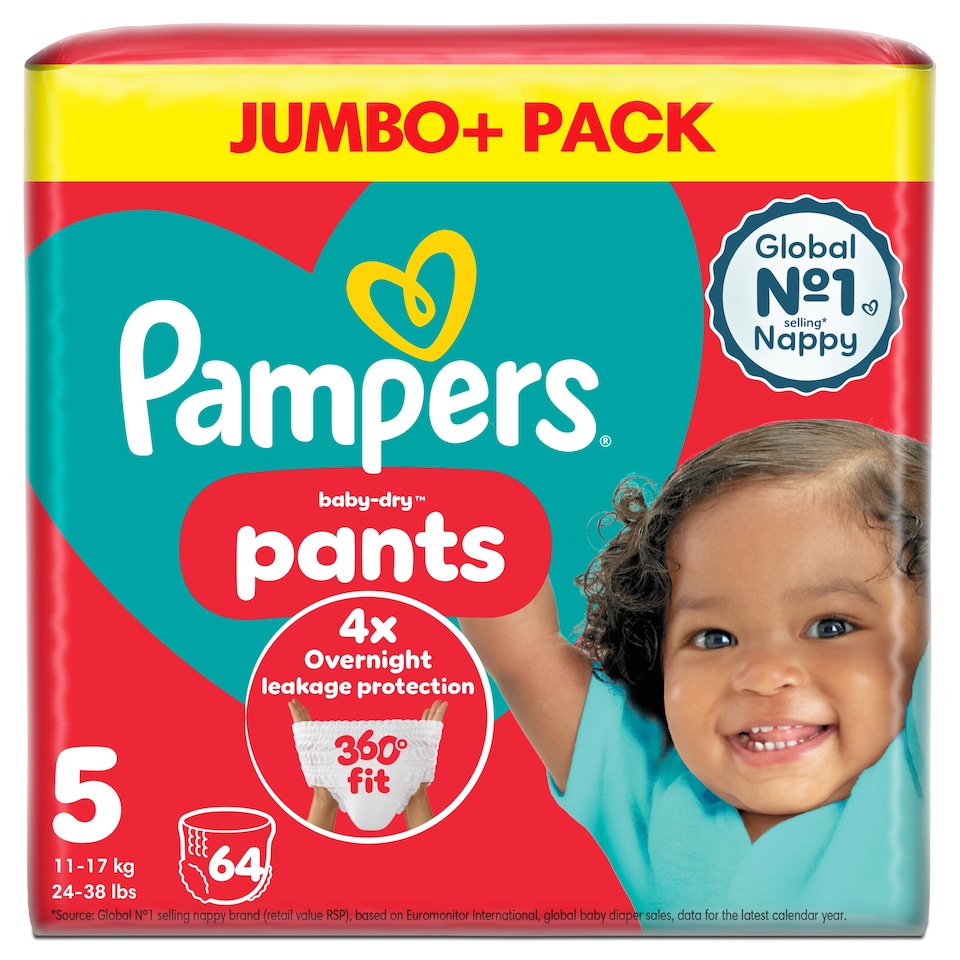 image 1 of Pampers Baby Dry Nappy Pants Size 5 Jumbo+ 64 Pack