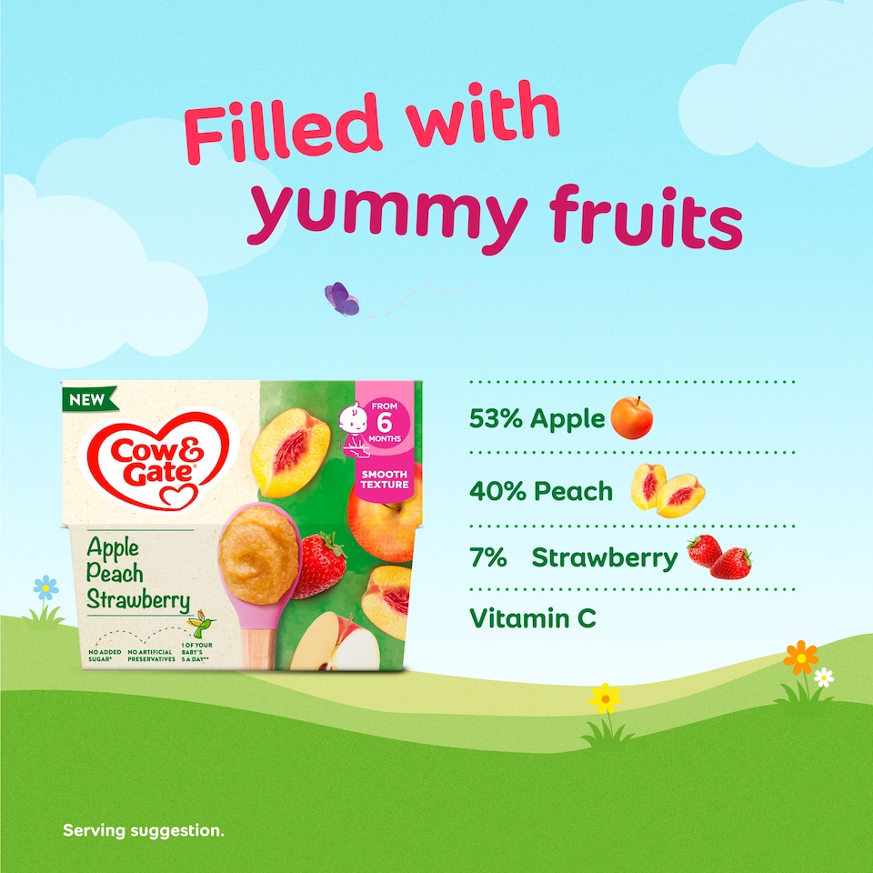 image 1 of Cow & Gate Pots Apple Strawberry Banana 4x100g