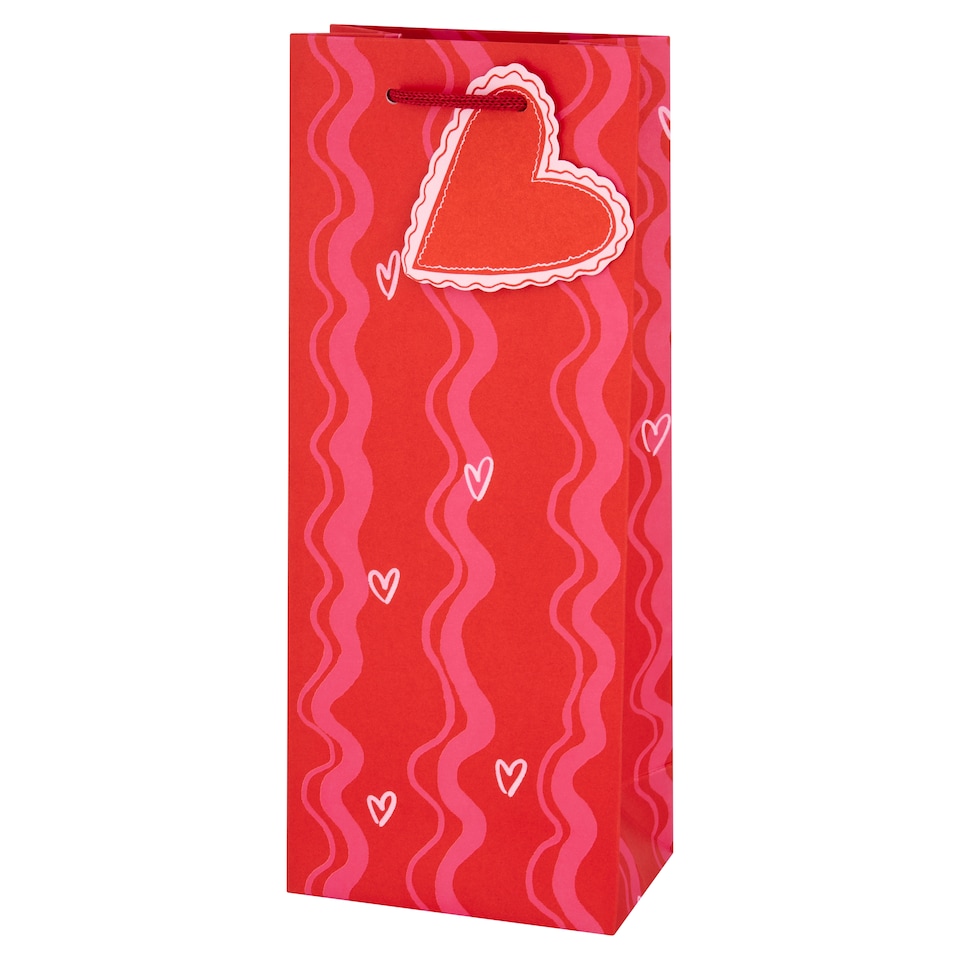 Tesco Valentines Swirls and Bows Red Bottle Bag