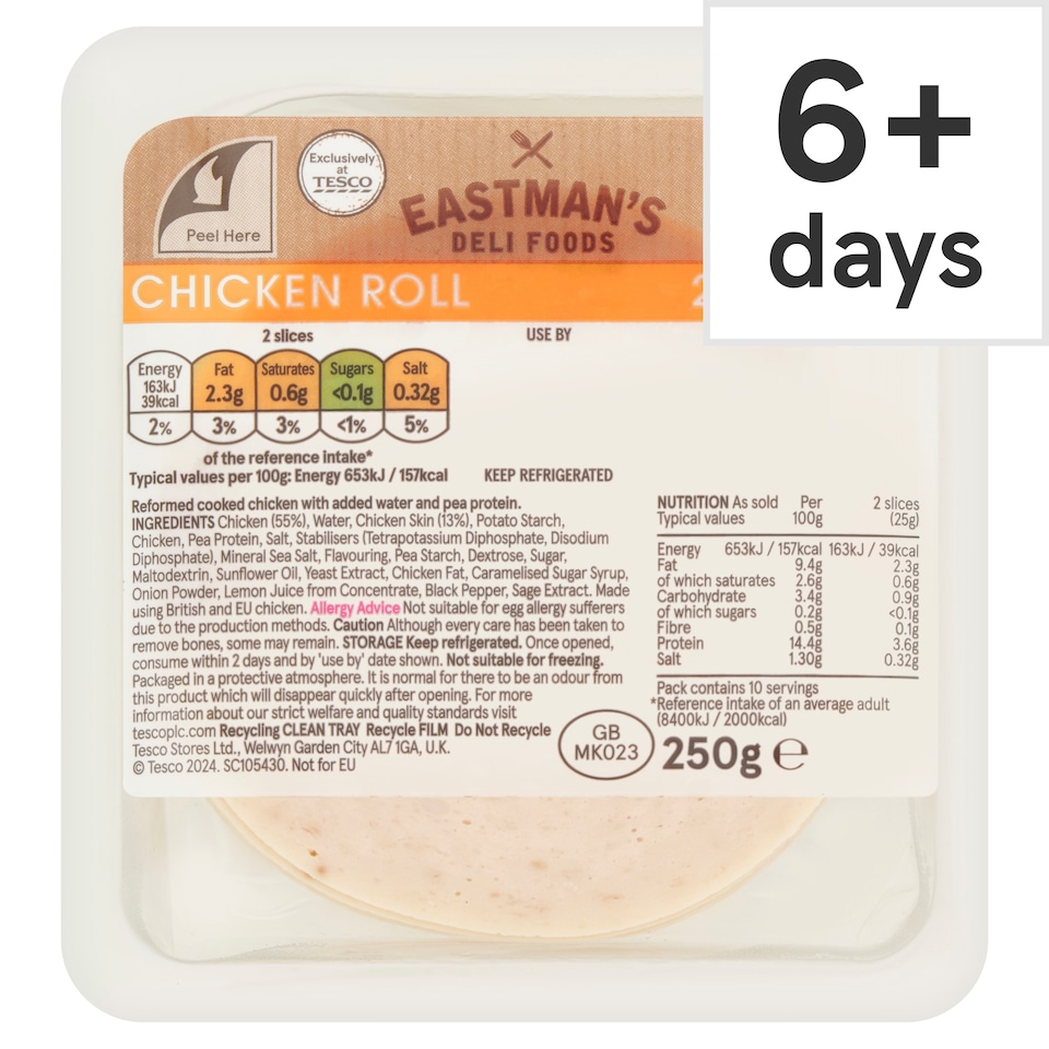 Eastmans Cooked Chicken Roll Slices 250g