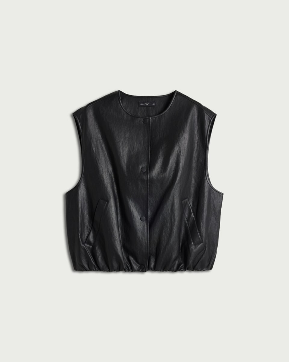 image 1 of F&F Faux Leather Gilet in Black