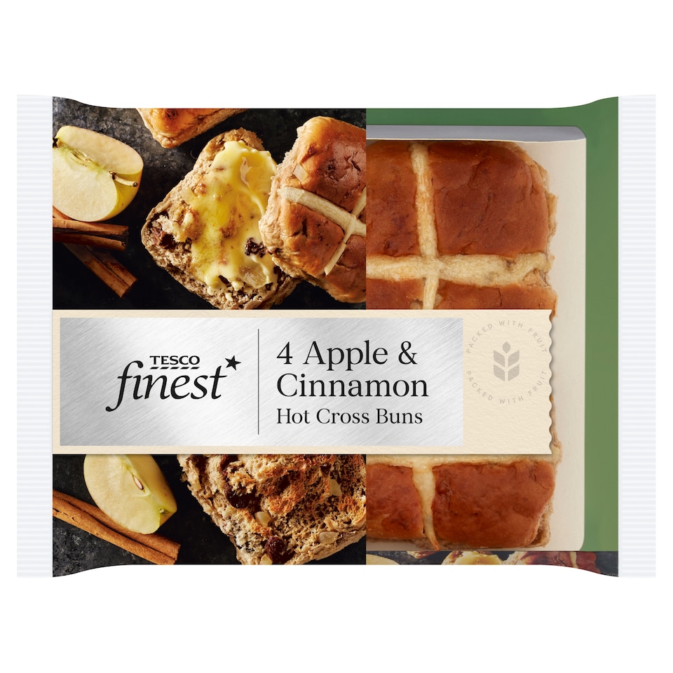 Tesco Finest Apple & Cinnamon Hot Cross Buns 4 Pack
