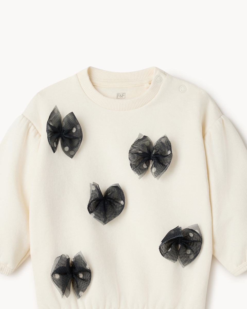 image 1 of F&F Baby Cotton Rich Bow Polka Dot Sweatshirt and Leggings Set in Cream