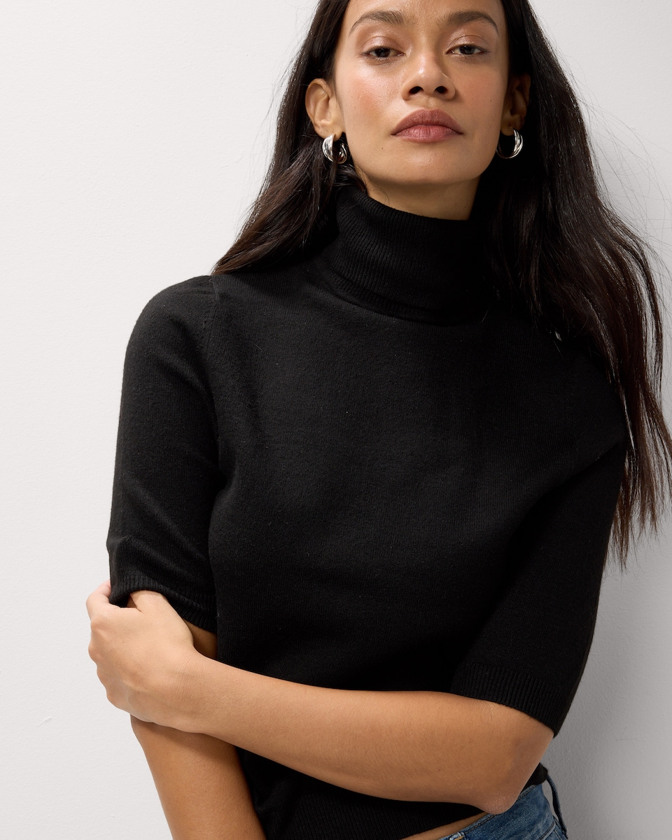 image 1 of F&F Roll Neck Short Sleeved Jumper in Black