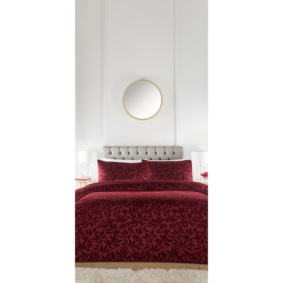 West Park Burgundy Leaf Velvet Duvet Cover Set Double