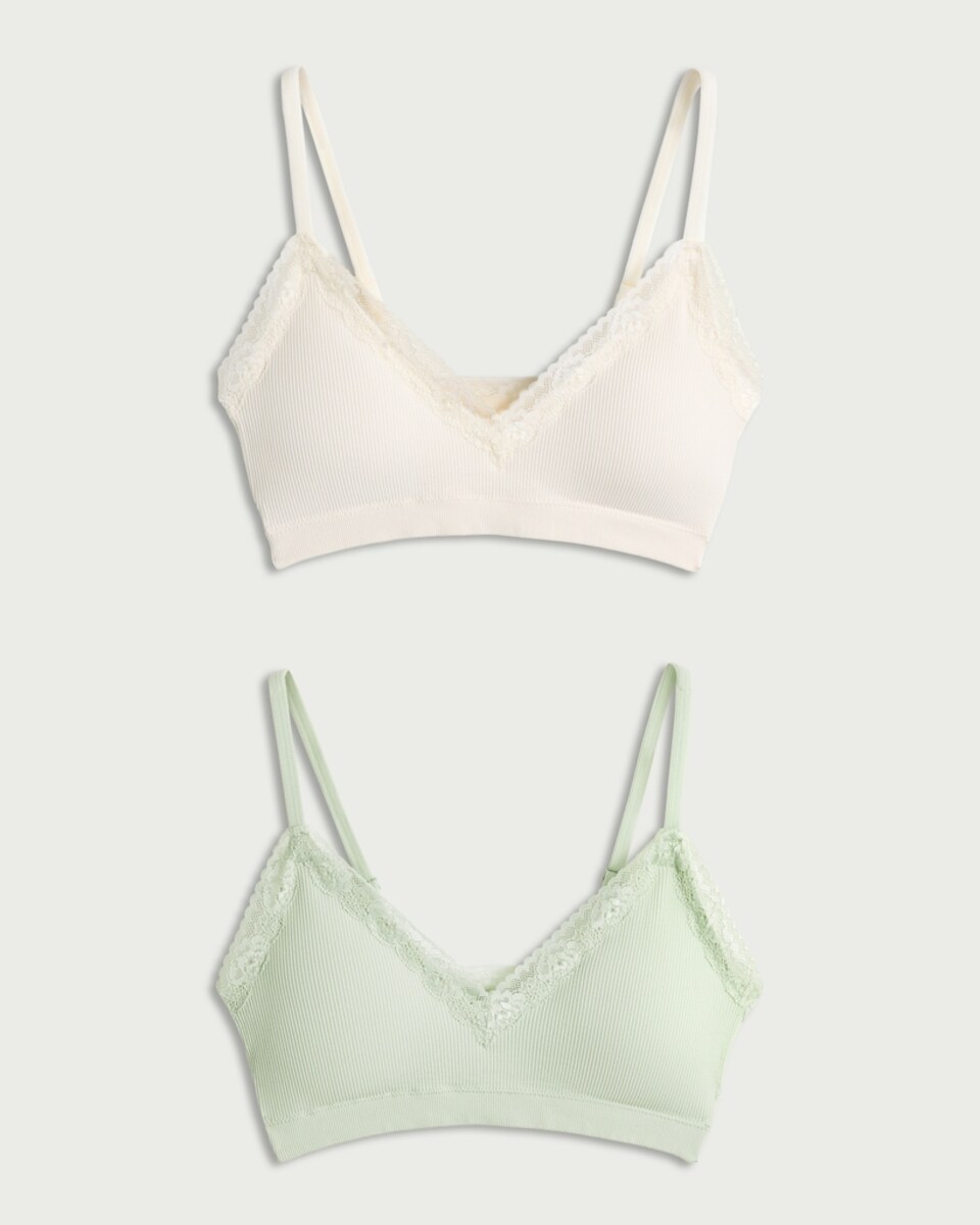image 1 of F&F 2-Pack Lace Trim Ribbed Bralettes in Multi