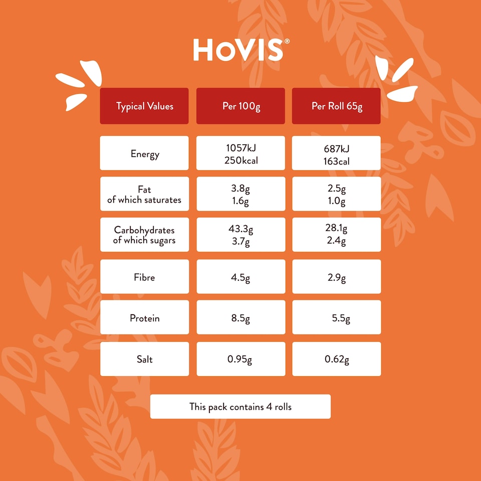 image 1 of Hovis Premium Hot Dog Rolls 4 Pack