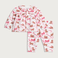 F&F Baby 2-Piece Pure Cotton Curtis The Dog Pyjama Set in White