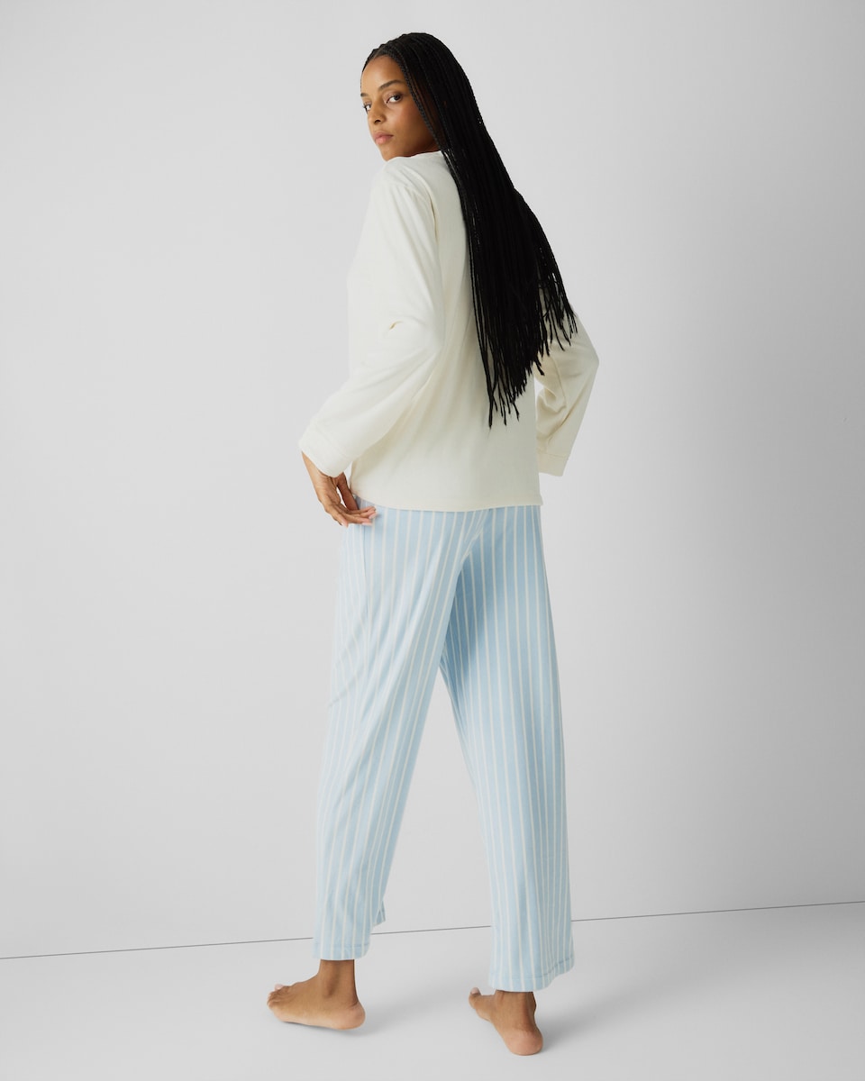 image 1 of F&F Fleece Brunch Pyjama Set in Cream