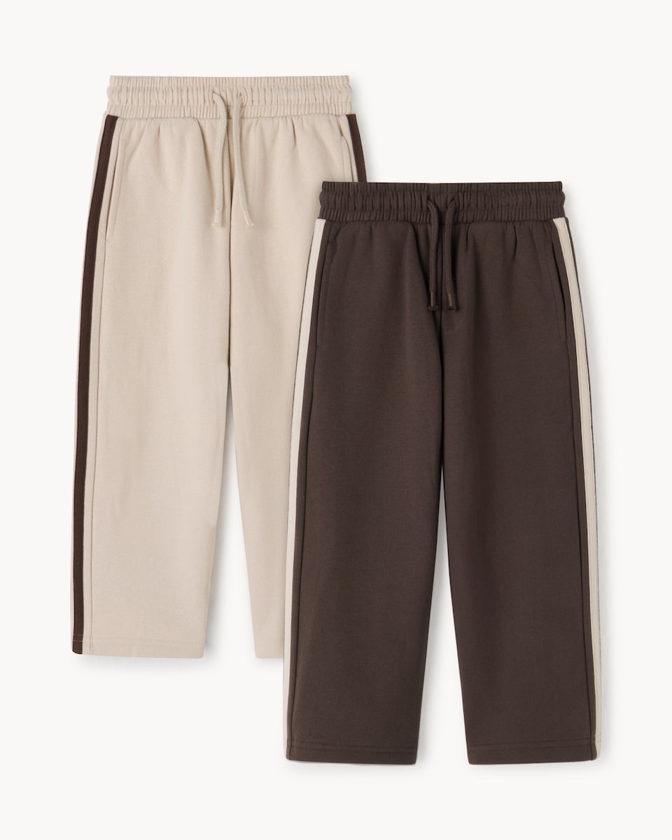 image 1 of F&F Boys 2-Pack Cotton Rich Side Stripe Wide Leg Joggers in Chocolate