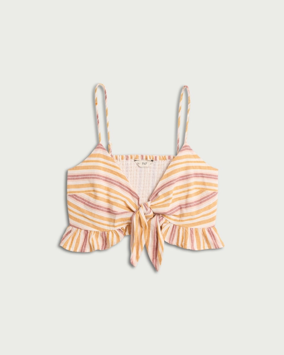 image 1 of F&F Cotton Rich Striped Tie Front Co-ord Top in Multi