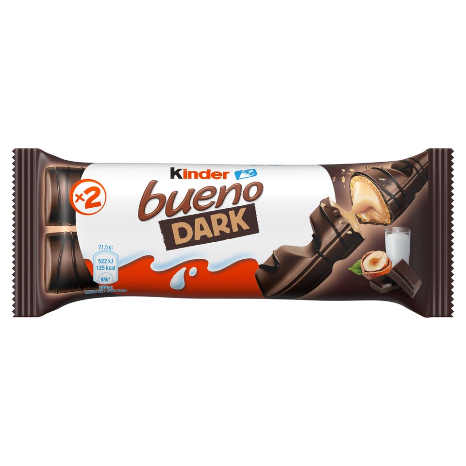 Kinder Bueno Dark Wafer with Milk-Hazelnut Filling Covered in Dark Chocolate 2 pcs 43g