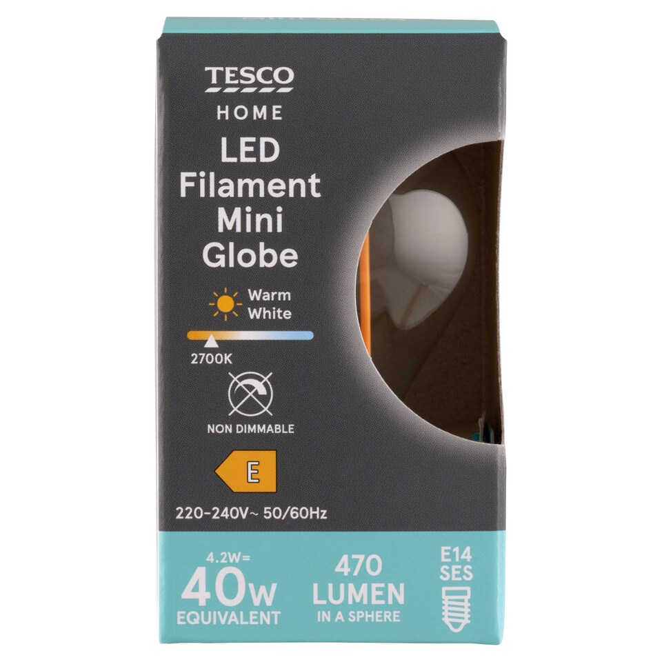 Tesco Home E14 470 lm 40 W 2700K LED izzószálas mini gömb  1. kép