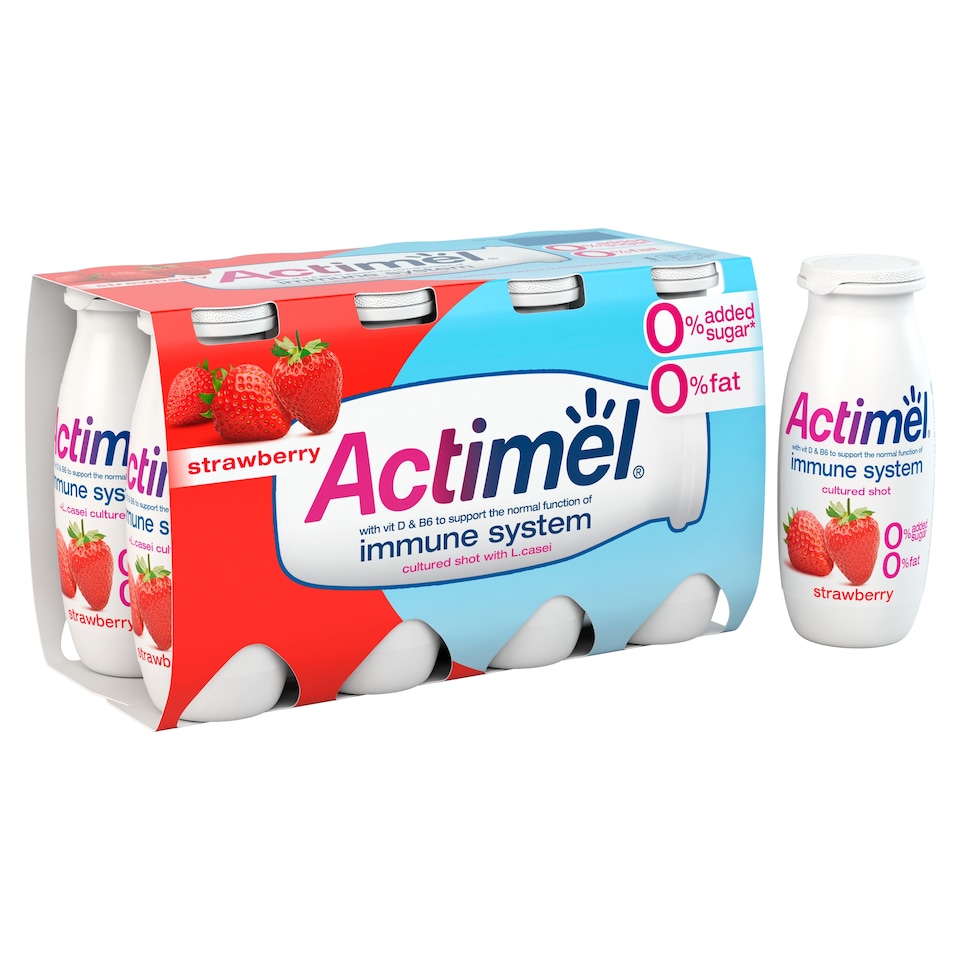 image 1 of Actimel Strawberry Fat Free Immunity Live Yoghurt Drink Multipack 8x100g