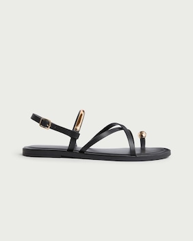 F&F Metallic Detail Strappy Toe Ring Sandals in Black