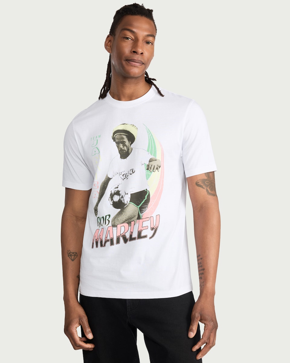 image 1 of Bob Marley Pure Cotton Team Jamaica T-Shirt in White