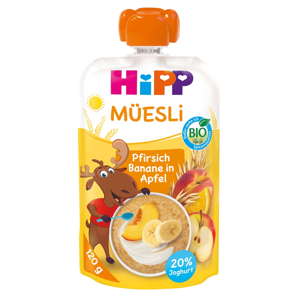 HiPP Müzli bio őszibarack-banán almában joghurttal 1 éves kortól 120 g