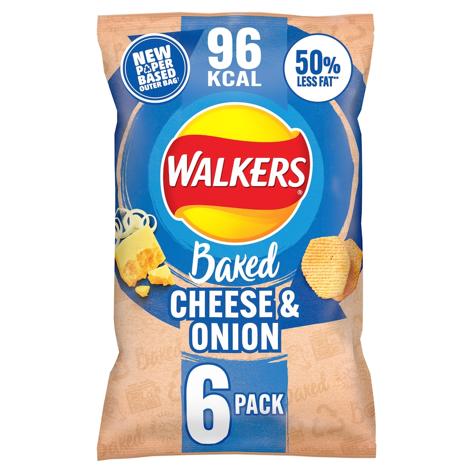 image 1 of Walkers Baked Cheese & Onion Multipack Crisps 6x22g