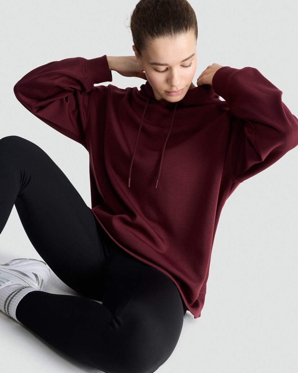 image 1 of F&F Active Hooded Sports Sweatshirt in Burgundy